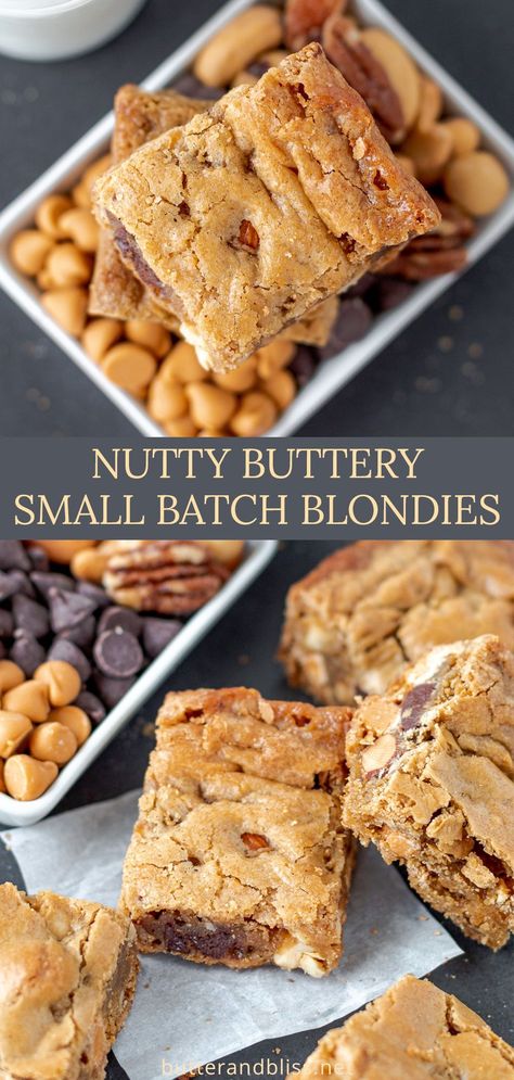 Small Batch Blondies Recipe, Small Batch Cake Mix Recipes, Small Batch Bar Cookies, Small Batch Blondies, Small Batch Bars, Small Batch Casseroles, Small Batch Dessert Recipes, Small Batch Cookie Recipes, Small Batch Desserts