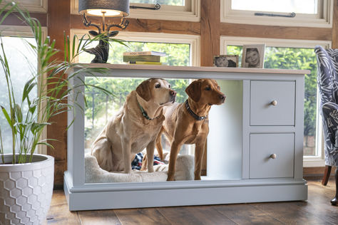 The real beauty of custom pet furniture lies in its ability to serve multiple purposes. A pet crate, for example, can be designed to also function as a stylish piece of furniture like a sideboard or a TV stand. This multipurpose approach is ideal for compact living spaces, ensuring that every piece of furniture serves both you and your pet's needs efficiently. Our custom furniture is designed to accommodate a range of standard crate sizes, allowing for a seamless integration into your home. English Home, Ideas For Small Spaces, Pet Crate, Compact Living, English House, Paint Colours, Pet Furniture, Dog Crate, Real Beauty