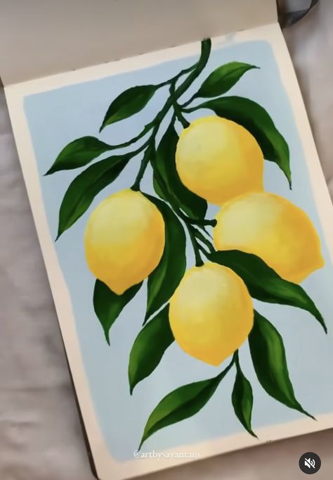 Kitchen Acrylic Painting Ideas, Simplistic Art Painting, Painting Asthetics Idea, Lemons Painting Acrylic, Lemon Acrylic Paintings, Lemon Painting Acrylic Easy, Kitchen Paintings, Deco Fruit, Kitchen Painting