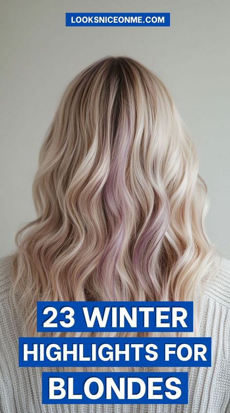 "Elevate your blonde hair with these 23 winter highlights! From subtle lowlights to bold, frosty streaks, these looks are perfect for keeping your hair vibrant during the colder months. #WinterHairColors #BlondeHighlights #HairColorInspiration" Low Lights For Platinum Blonde, Multi Colored Hair Highlights Blondes, White Hair With Colored Highlights, Cool Blonde Hair With Lowlights, Frosty Blonde Hair, Low And Highlights Blonde, Ice Blonde Hair With Lowlights, Highlight And Lowlights Blonde, Bright Blonde With Lowlights