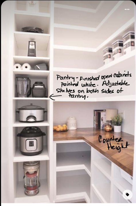 Modern Farmhouse Walk In Pantry, Walk In Pantry Deminsions, Narrow Pantry Design, Walk In Pantry With Island, U Shaped Walk In Pantry, 6x6 Pantry Layout, L Shape Pantry Ideas, Garde Manger Walk In, Costco Door In Pantry