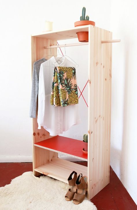 DIY Portable closet, planter included by Cheryl Locke via Gardenista. Koti Diy, No Closet Solutions, Portable Closet, Diy Wardrobe, Diy Furniture For Small Spaces, Diy Planters, Diy Furniture Projects, Furniture Projects, Furniture For Small Spaces