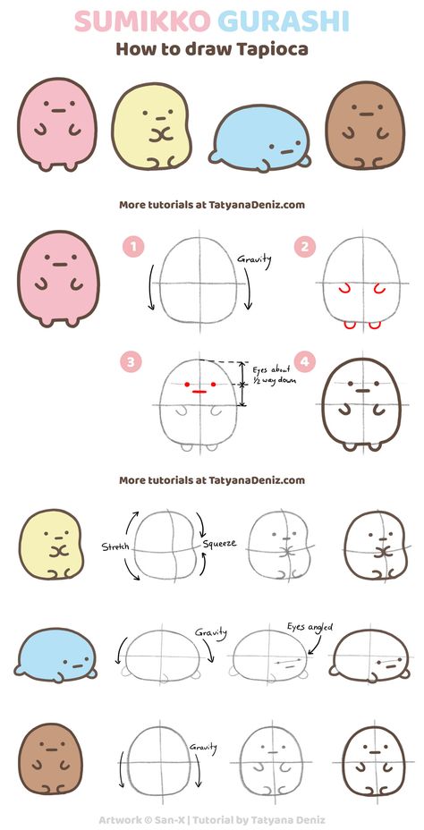 Sumikko Gurashi All Characters, Cute Doodles Easy Aesthetic Step By Step, Aesthetic Drawing Step By Step, Mini Design For Notes, Cute Cartoon Characters Drawings Easy, Drawing For Practice, Hand Practice Drawing Step By Step, Chibi Tutorial Step By Step How To Draw, Cute Anime Doodles Simple