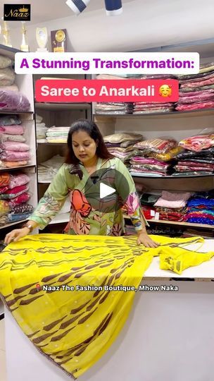 32K views · 617 reactions | Turn your saree into a stunning Anarkali! A beautiful transformation for a timeless look. 🥰  Store- @naaz_the_fashion_boutique  . . Collection Includes (For Women) - • Lehengas • Bridal Collection • Blouse • Sarees • Gowns • Suits • Dress Material • Kurti • Pants • Tops • Designer Masks  • Shrugs  • Also into Stitching and Designing . . Address - 108 Raj Palace, Mhow Naka Square, Near Lotus Showroom, Indore . . Contact - 9301410008 . . #glamindore #indorefashion #indorefashiontrends #indorefashionblogger #indorefashionupdates #indoreupdates #indoreboutique #boutiqueshopping #boutiquecollection #indorecity #lehengainspiration #boutiquefabric #indoregirls #indoreshopping #indoreshop #indorefashion #recycle #recycling #naazthefashionboutique #naaz #naazbyvandanaja Saree Me Se Suit Design, Anarkali Kurti Design, Kurti Pants, Gown Suit, Anarkali Kurti, Saree Gown, Suits Dress, Kurtis With Pants, Boutique Collection