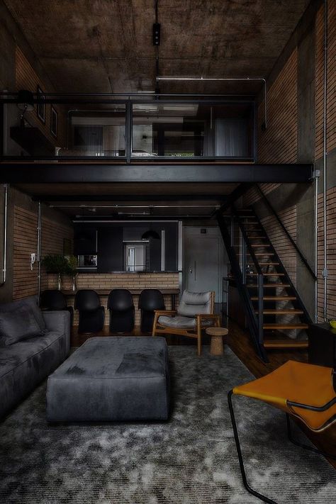 Industrial Decor Living Room, Industrial Loft Design, Loft House Design, Industrial Home Design, Loft Interior Design, Loft Interiors, Loft House, Loft Design, Industrial House