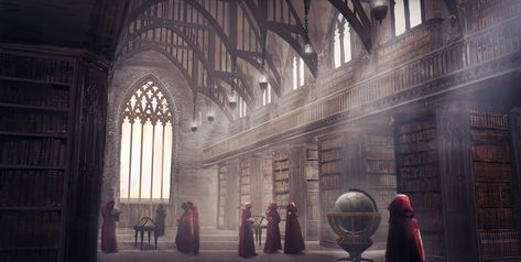 Monastery Interior, Gothic Library, Point Perspective, Paintings And Drawings, Fantasy Castle, Fantasy Images, Beautiful Sites, Fantasy Setting, Fantasy Places