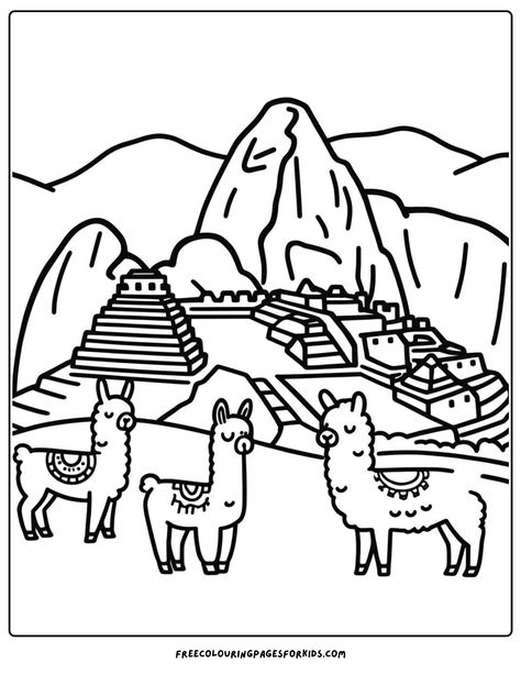 the ancient ruins of Machu Picchu in Peru South America Bulletin Board, Landmarks Of The World, Peru Art, Core Knowledge, Christ The Redeemer Statue, People Coloring Pages, Free Kids Coloring Pages, Nazca Lines, Kid Coloring Page