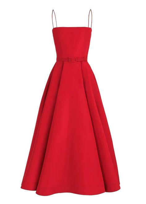 Summer Strike Outfit, Luxury Red Midi Length Dress, Luxury Flowy Red Midi Dress, Red Outfit Dress, Luxury Romantic Red Midi Dress, Red A-line Dress With Bow, Self Portrait Red Dress, Pink Red Dress, Luxury Red Midi-length Dress