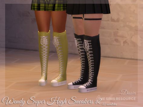 Knee High Sneakers, Knee High Converse, High Converse, Cc Patreon, Cc Shoes, Converse Platform, Goth Shoes, Sims 4 Cc Shoes, Star Boots