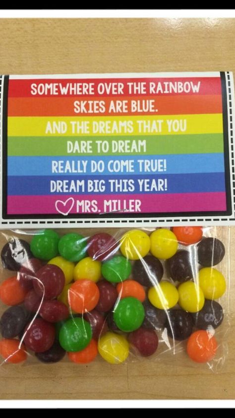 Skittles Back To School Treat, Thanks For Popping In Open House, Skittles Gift Ideas, Open House Ideas, School Open House, Class Gifts, Rainbow Classroom, Back To School Night, School Treats