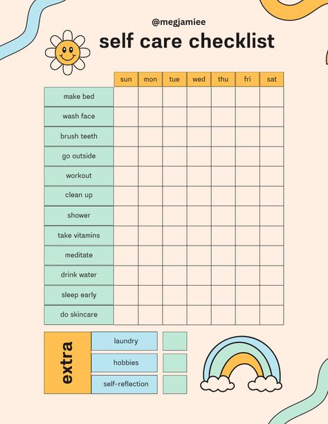 1. Get enough sleep.
 2. Eat a healthy diet.
 3. Exercise regularly.
 4. Spend time in nature.
 5. Connect with loved ones.

Prioritize your self-care and live a happier, healthier Daily To Do List Ideas For Students, Self Care Checklist Monthly, Sorayahylmi Checklist, Self Care Savings Tracker, Selfcare Day Checklist, Self Care Checklist For Women, Day Routine For Students, Self Care Organization, Self Care Chart