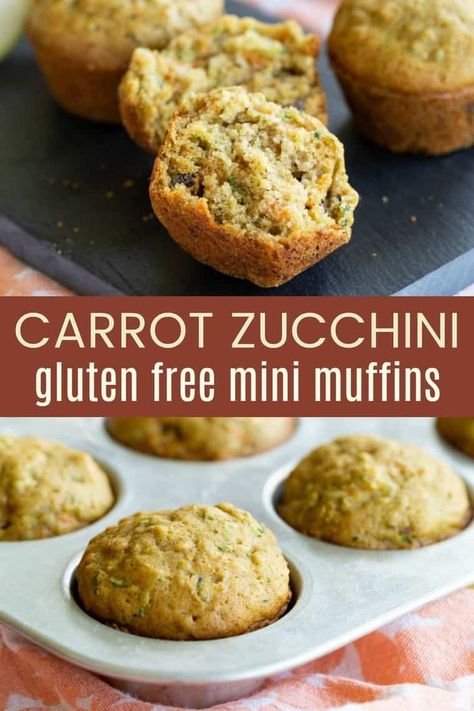 Vegetable muffins might sound like a crazy idea, but kids and adults love these Gluten Free Carrot Zucchini Mini Muffins as a healthy breakfast or snack! Zucchini Mini Muffins, Gluten Free Zucchini Muffins, Healthy Carrot Muffins, Carrot Zucchini Muffins, Mini Muffin Recipe, Gluten Free Vegetables, Carrot Zucchini, Veggie Muffins, Healthy Treats Recipes