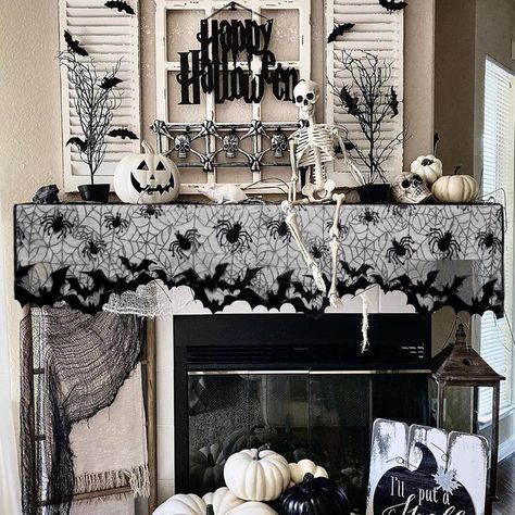 Amazon.com: FunisFun Halloween Fall Thanksgiving Lace Fireplace Mantle Scarf Cover, Cloth Runner Door Window Curtain Kitchen Decorations Gothic Festival Party Decor (Bat, Bat, 20*80") : Home & Kitchen Mantel Scarf, Door Window Curtain, Mantle Scarf, Halloween Fireplace, Curtain Kitchen, Halloween Mantle, Curtain For Door Window, Kitchen Decorations, Orange Tones