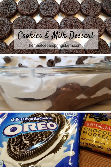 Cookies And Milk Dessert, Milk And Cookies Dessert, Oreo Cool Whip Dessert, Oreos And Milk, Milk Chocolate Pudding, Oreo Cookie Dessert, Oreo Milk, Cool Whip Desserts, Blueberry Cheesecake Bars