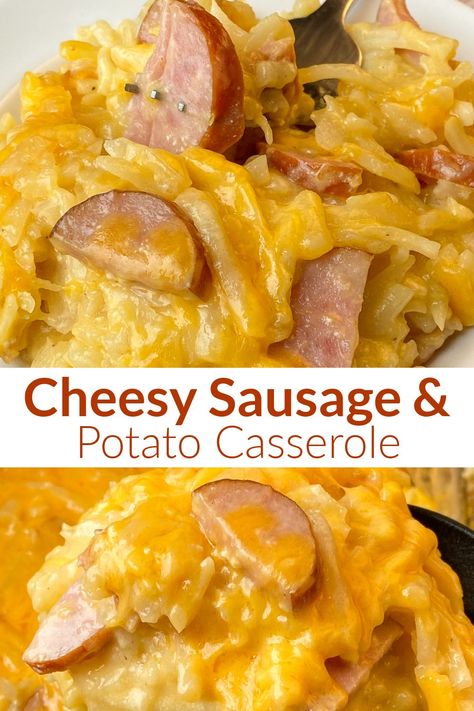 Kielbasa Cheese Potatoes Crockpot, Cheesey Potatoes And Sausage Crock Pot, Kielbasa And Frozen Potatoes, Things To Make With Kielbasa Sausage, Sausage Cheesy Potatoes, Sausage Cheese Potato Crockpot, Crockpot Cheesy Potatoes And Sausage, Keilbasa Cheesy Potato Crockpot, Kielbasa Potato Cheese Casserole