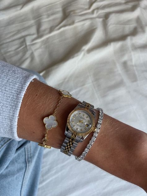 Bracelet stack watchesinsider Rolex Watch Bracelet Stack, Rolex Stack Bracelets, Rolex With Van Cleef, Womens Watches Aesthetic, Rolex And Tennis Bracelet, Watches Women With Bracelets, Rolex Van Cleef Stack, Rolex Van Cleef, Bracelet Stack Van Cleef