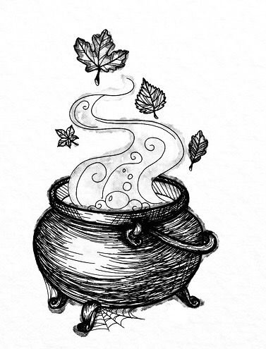 Pot And Kettle Tattoo, Witch Coven Illustration, Couldren Tattoo Design, Small Cauldron Tattoo, Cauldron Drawing Simple, Cauldron Tattoo Ideas, Cauldron Tattoos, Couldren Drawings, Witch Cauldron Tattoo