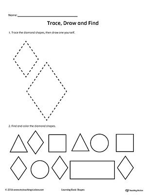 Trace, Draw and Find: Diamond Shape Worksheet.Practice tracing, drawing and finding the geometric Diamond shape in this printable worksheet. Tracing Practice Preschool, Shape Worksheet, Kiddie Academy, Preschool Shapes, Kids Shapes, Shape Worksheets For Preschool, Tracing Worksheets Free, Shape Tracing Worksheets, Practice Tracing