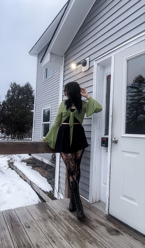 Whimsigoth Aesthetic Dark Fashion Ootd Midsize Outfit Inspo Thick Thigh Goth Outfits, All Black Outfit Accessories, Outfit Ideas Whimsigoth, Asian Goth Outfits, Mid Size Fashion Alternative, Alternative Holiday Outfits, Cute Outfits Hot Weather, Alt Cardigan Outfit, Alt Midsize