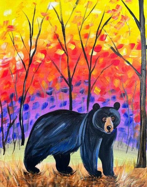 How To Paint "Bear Forest" - Acrylic Painting Tutorial Download Bear Paintings Acrylic, Easy Bear Painting, Bear Painting, Bear Canvas, Acrylic Tutorials, Bear Paintings, Paintings Acrylic, Acrylic Painting Tutorials, Paint And Sip