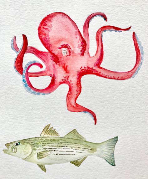 A closer look at some of our recent custom illustrations! . . . . #customart #octopus #fish #sealife #oceancreatures #watercolor #watercolorbystudior #etsy #watercoloretsy #etsybuisness Watercolour Art Ideas Inspiration, Sea Creature Painting, Watercolour Octopus, Watercolor Fish Painting, Watercolor Sea Creatures, Sealife Watercolor, Watercolor Octopus, Octopus Watercolor, Fish Watercolor