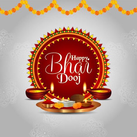 Indian festival happy bhai dooj greeting... | Premium Vector #Freepik #vector #background #love #design #diwali Happy Bhai Dooj Images, Bhai Dooj Wishes, Rakhi Hampers, Diwali Banner, Happy Bhai Dooj, Puja Thali, Background Love, Festival Post, Bhai Dooj