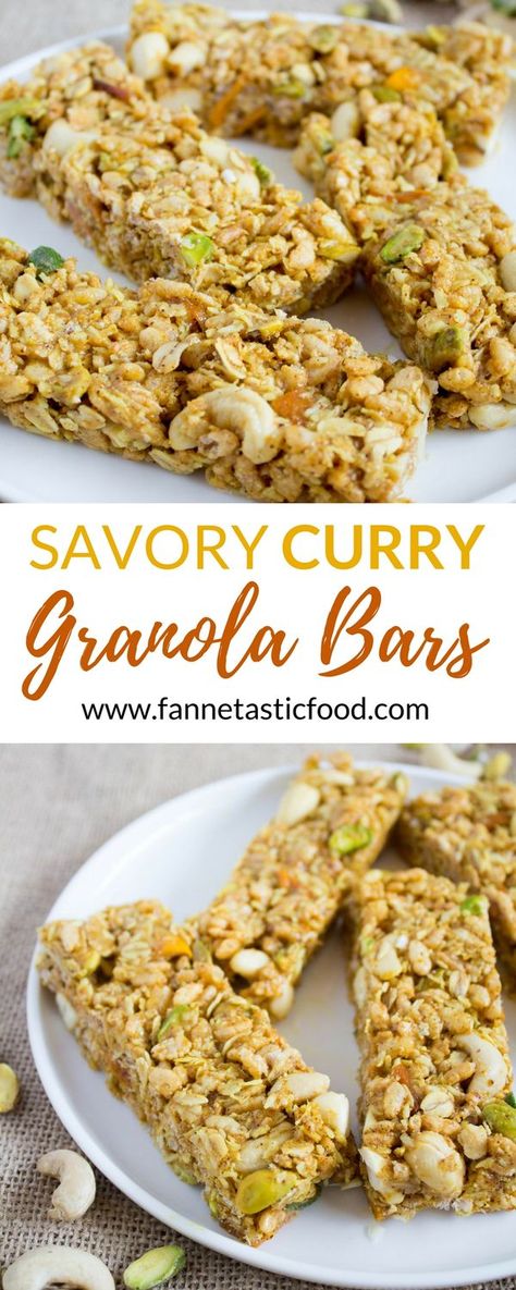 Savory Curry Granola Bars - If you've never tried savory granola bars, you're in for a treat! Sweet, savory, salty, chewy, crunchy, and filled with delicious curry flavor. | healthy granola bar recipe | no bake granola bars | savory granola bar recipe | homemade granola bars | Omelet Ideas, Bake Gluten Free, Savory Granola, Granola Bar Recipe, Healthy Party Snacks, Healthy Savory Snacks, Healthy Vegetarian Snacks, Breastfeeding Snacks, Healthy Snacks List