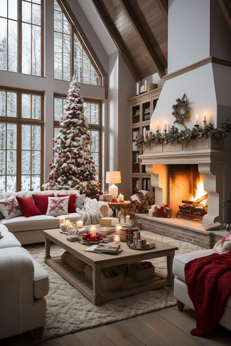 Lodge Style Decorating, Cozy Christmas Living Room, Dallas House, Christmas Home Decor Ideas, Christmas Cozy, Christmas Living Room, Casas Coloniales, Christmas Decorations Living Room, Christmas Living Rooms