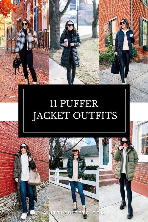 Elevate your winter style with these 11 puffer jacket outfits! From cozy casual looks to chic and stylish ensembles, discover how to stay warm without sacrificing fashion. Whether you're braving the city streets or hitting the slopes, these puffer coat styles have you covered. #WinterFashion #PufferJacket #ColdWeatherStyle Women’s Puffer Jacket Outfit, Casual Winter Outfits Puffer Jacket, Tights And Puffer Jacket Outfit, Womens Puffer Jacket Outfit, Casual Puffer Jacket Outfit, Winter Puffer Coat Outfits, Leggings And Puffer Jacket Outfit, Styling A Puffer Jacket, Winter Outerwear Outfits