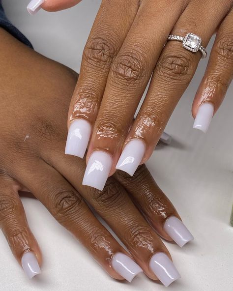 White Milky Nails Acrylic, Acrylic Nails Short Square, Dark Acrylic Nails, Plain Acrylic Nails, White Short Nails, Acrylic Nails Short, Pale Nails, Milky White Nails, Nails Short Square