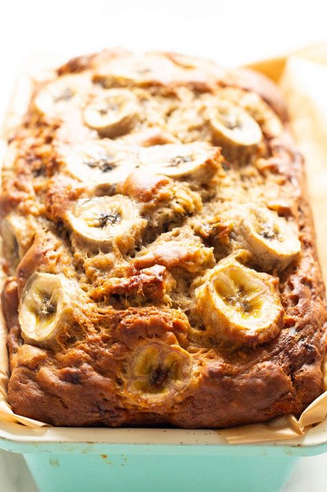 Greek Yogurt Banana Bread Banana Bread Yogurt Recipe, Greek Yogurt Banana Bread Healthy, Banana Bread Recipe Greek Yogurt, Banana Bread With Yogurt, Banana Bread Honey, Bread With Applesauce, Cottage Cheese Banana, Almond Flour Banana Bread, Banana Bread With Applesauce