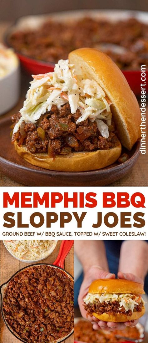 Memphis BBQ Sloppy Joes are finger licking good ground beef sandwiches with homemade BBQ Sauce! #sloppyjoes #memphisbbq #bbq #bbqsauce #dinner #easydinner #weeknightdinner #dinnerthendessert Dessert Crockpot, Sloppy Joes Dinner, Bbq Sloppy Joes, Sandwich Recipes Dinner, Homemade Sloppy Joe Recipe, Memphis Bbq, Loose Meat Sandwiches, Dinner Then Dessert, Crockpot Dessert Recipes