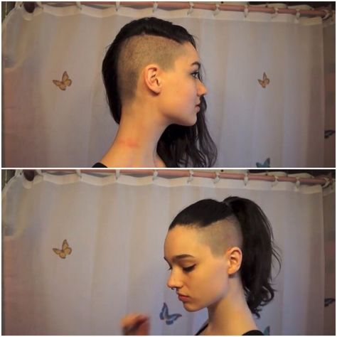 Shaved Side Hairstyles Women, Ch527kerosene Hair, Female Mohawk Shaved Sides Long Hair, Undercut Ideas, Deathhawk Hairstyles, Half Shaved Head Women, Side Shave, Deathhawk Long, Undercut With Bangs