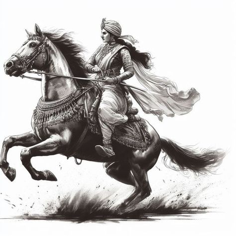 Indian God Sketch, Rohit Tattoo, Rani Of Jhansi, Jhansi Rani, Indian Sketches, Warrior On Horse, Queen Indian, Superhero Wallpaper Hd, Pencil Sketches Landscape