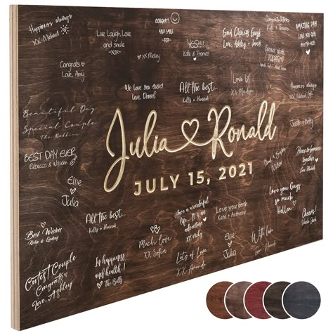 PRICES MAY VARY. Engraved Guest Book Alternative: Remember the best wishes of your wedding guests with our lovely guest book alternative. A chic addition to your wedding decoration. 4 Sizes: Available in 20X16", 26X20", or 35X24" rectangular shapes, or a 12" diameter round shape. 5 Colors: Available in 5 colors: Black, Georgian Cherry, Java, Walnut, or Mahogany. You can choose the color that match your wedding party decoration. Customizable: After clicking "Customize Now", you can select the col Wooden Guest Book Sign, Wood Guest Book Sign, Wedding Guest Signing, Wooden Wedding Guest Book, Rustic Style Wedding, Rustic Wedding Decorations, Wooden Guest Book, Unique Guest Book, Personalised Guest Book