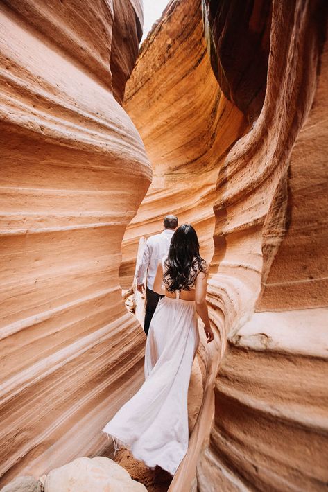 Eloping couple explore a technical canyon outside of Zion National Park. Zion National Park, Utah elopement photographer Engagement Photos Utah, Zion National Park Photography, A Short Hike, Utah Elopement, Outdoor Elopement, Zion National Park Utah, National Park Elopement, Park Elopement, National Park Wedding