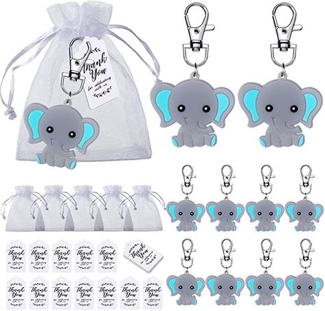 Amazon.com: 40 Sets Baby Shower Return Favor Including Elephant Keychain, Organza Bag and Thank You Paper Card for Elephant Theme Party Favor, Baby kids Shower Favors, Boys Birthday Party Supplies (Blue) : Home & Kitchen Birthday Party Souvenirs, Fest Temaer, Elephant Keychain, Boy Baby Shower Ideas, Gender Reveal Gifts, Elephant Party, Elephant Theme, Gender Reveal Party Decorations, Return Gifts