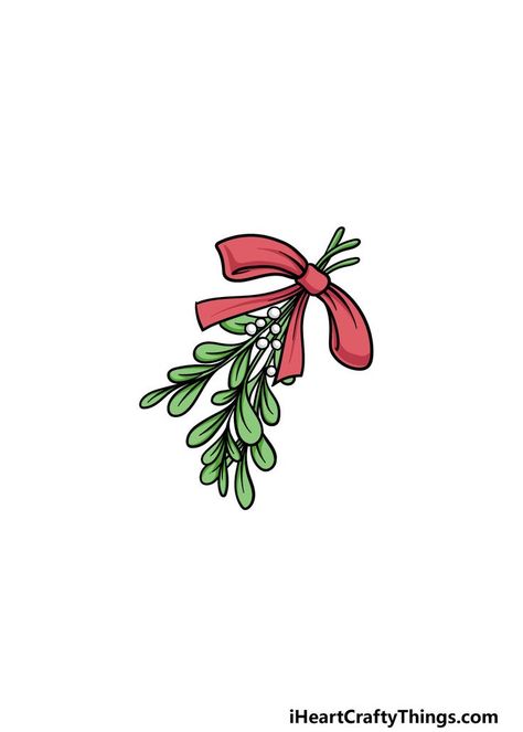 Misotoes Christmas Drawing, Misotoes Christmas, How To Draw Mistletoe Easy, Misltoe Christmas, Draw Mistletoe, Mistletoe Art, Mistletoe Drawing Easy, Christmas Mistletoe Drawing, Mistletoe Painting Easy