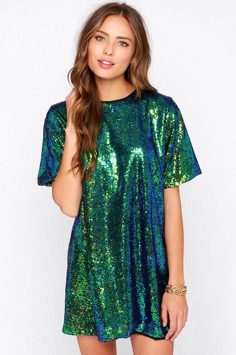 Lulu's Siren Sequin Shift Dress Sequin Skirt Long, Sequin Shift Dress, Green Sequin Dress, Concert Dresses, The Siren, Sequin Mini Skirts, Too Soon, Green Sequins, Outfit Inspiration Fall