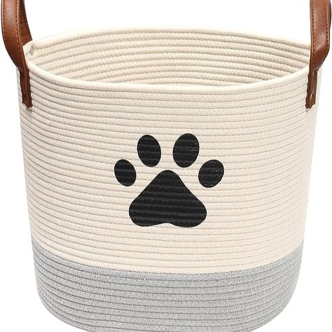 Dog toy basket storage - Perfect for organization for pets at its best! Perfect for holding dry dog treats, leashes, collars, toys, blankets, coats, grooming supplies and clutter.

Dog toy holder size: 13.5" DIA x13" H (34cm DIA x 33cm H) - you can easily store all your four leg friend's essentials.

Eco-friendly puppy toy storage bin: Made from cotton rope, non-toxic. The handles make it easy to transport or move when needed. Basket Blanket, Cute Dog Toys, Dog Storage, Dog Toy Box, Room Organizer, Dog Toy Basket, Dog Toy Storage, Dog Room, Toy Storage Bins