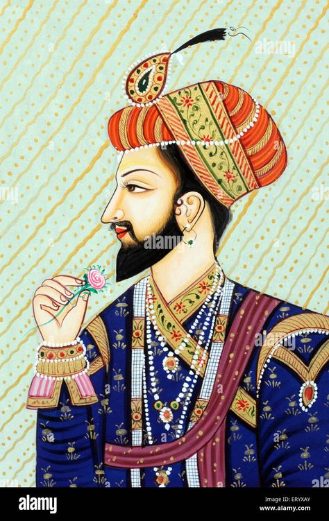 Download this stock image: Miniature painting of Mughal Emperor Shah Jahan - ERYXAY from Alamy's library of millions of high resolution stock photos, illustrations and vectors. Salasar Balaji, Rajasthani Miniature Paintings, Mughal Miniature Paintings, Mughal Emperor, Rajasthani Painting, Shah Jahan, Indian Traditional Paintings, Mughal Art Paintings, Rajasthani Art