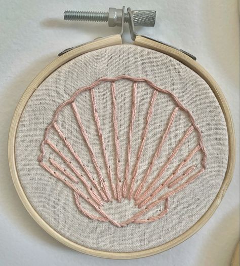 3” embroidery of a clam shell How To Embroider Sea Shells, Hand Embroidery Sea Shells, Clam Shell Embroidery, Shell Embroidery Seashells, Sea Embroidery Pattern, Colorful Embroidery Patterns, Embroidered Sea Shells, Shell Embroidery Design, Clam Embroidery