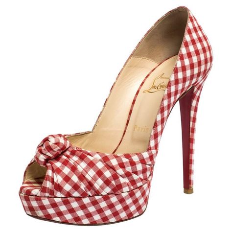 Hello Lover, Red Louboutin, Stunning Shoes, Gingham Fabric, Cute Heels, Peep Toe Shoes, Open Toe Shoes, Red Gingham, Shoes Pumps