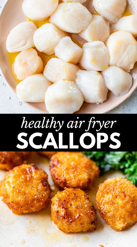 Steam And Crisp Recipes, Scallop Air Fryer Recipes, Sea Scallop Recipes Air Fryer, Air Fried Scallops Recipe, Air Fry Scallops Recipe, Air Fry Scallops, Air Fried Scallops, Scallop Recipes Air Fryer, Skinnytaste Air Fryer Recipes