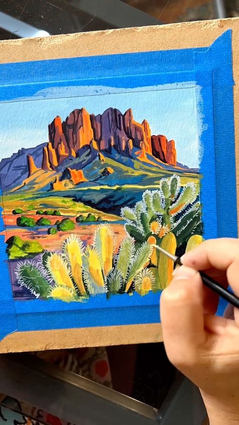 kebirch on Instagram: All those desert colors! #gouachepainting #landscape #utahartist #100daychallenge #painteveryday #dailypainting #makearteveryday… Desert Digital Painting, Desert Landscaping Painting, Watercolor Desert Landscape, Watercolor Desert Sunset, Gouache Desert, Desert Oil Painting, Desert Mountains, Desert Colors, Desert Painting