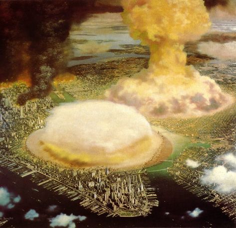 Fear and fascination in 1950s America: In the shadow of the Atomic bomb with Chesley Bonestell | Design Research Group Nuclear Explosion, Apocalypse Art, Planets Art, Interior Illustration, Alternate History, Post Apocalypse, Science Fiction Art, Post Apocalyptic, Atom