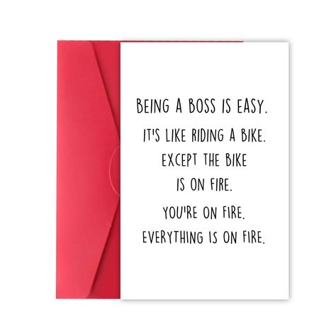 PRICES MAY VARY. Boss Day Gifts for Him Her:At any meaningful time, you can give this card to someone close to you Bosses Birthday Cards:A Good Card has wonderful quote"Being A Boss Is Easy,It's Like Riding A Bike”,You can send this gifts for you boss manager leader or anyone Products Information:This greeting card size is 8 x 5.3 inches / 20.5 x 13.5 cm,Printed on 300 grams of recyclable white paper,and it comes with a red envelope and envelope sticker Blank Inside:The interior of the product i Bosses Day Party Ideas, Boss Day Quotes Humor, National Bosses Day Ideas, Bosses Day Ideas, Appreciation Quotes For Boss, Boss Day Gift Ideas, Bosses Birthday, Boss Appreciation Gifts, Boss Day Quotes