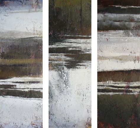 Winter Trio/ Jeannie Sellmer / (oil, 36 x 36 inches triptych) Greyscale Painting, Triptych Art Ideas, Triptych Art, Creative Thoughts, Landscape Abstract, Artwork Ideas, Paintings Abstract, Seascape Art, Abstract Geometric Art