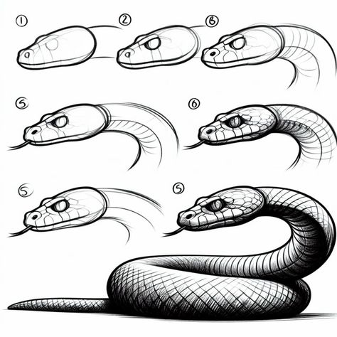 How To Draw A Snake Step By Step, Snake Drawing Reference, Snake Tutorial, Snake Sketch, Medusa Art, Snake Drawing, Easy Drawing Steps, Body Shape Drawing, Skull Art Drawing