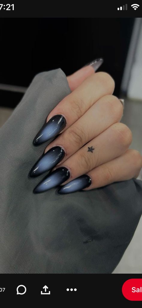 Nail Ideas Almond Shape Black, Goth Nails Halloween, Hmhas Billie Nails, Nail Designs With Silver, Hit Me Hard And Soft Nails, Goth Acrylic Nail Designs, Corpse Nails, Witchy Nails Almond, Nail Designs Dark